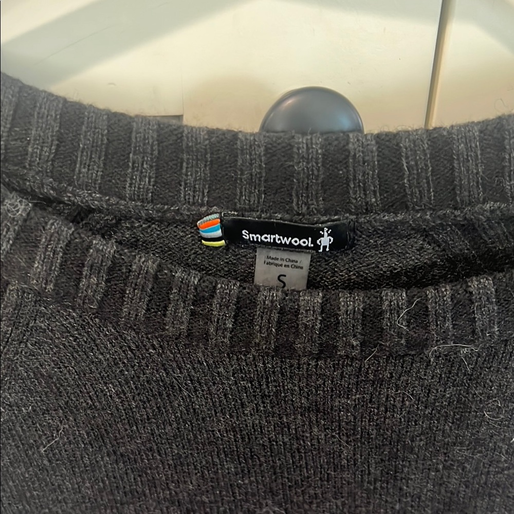 SMARTWOOL LONG Tunic Crew Sweater Black S Deep Side Slits Wool Blend Ribbed LS